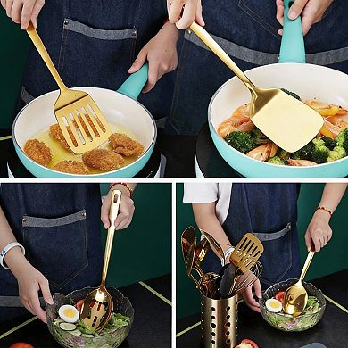 13 Piece Gold Kitchen Utensil Set, Mirror Polish, Stainless Steel, Heat Resistant