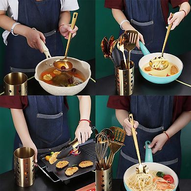 13 Piece Gold Kitchen Utensil Set, Mirror Polish, Stainless Steel, Heat Resistant