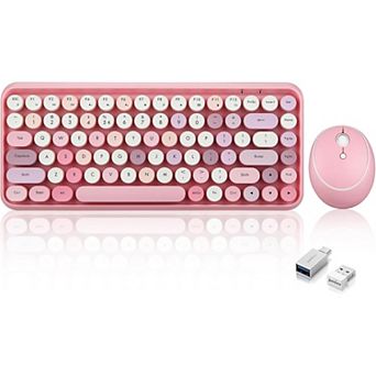 Mini Keyboard and Mouse Combo - Retro Round Key Caps - Pastel Purple - US English Layout