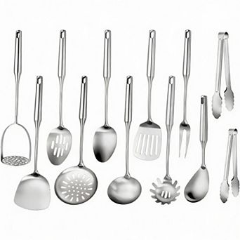 Stainless Steel 12 pc Kitchen Utensil Set - Durable, Dishwasher Safe