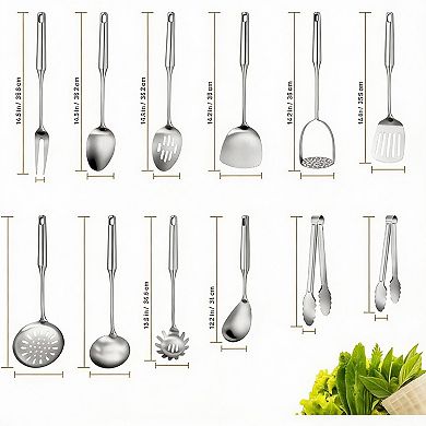 Stainless Steel 12-Piece Kitchen Utensil Set - Durable, Dishwasher Safe
