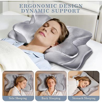 Ergonomic Memory Foam Pillow for All Sleepers - US Patent, Cooling Satin Case, 100-Night Trial