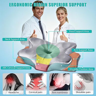 Ergonomic Memory Foam Pillow for All Sleepers - US Patent, Cooling Satin Case, 100-Night Trial