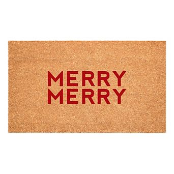 HomeRoots 24" X 36" Brown And Red Christmas Outdoor Coir Door Mat