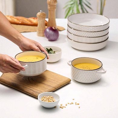 Narbonne Collection Ceramic Bowls for Cereals, Soups, Pastas, Microwave & Dishwasher Safe