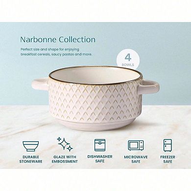 Narbonne Collection Ceramic Bowls for Cereals, Soups, Pastas, Microwave & Dishwasher Safe