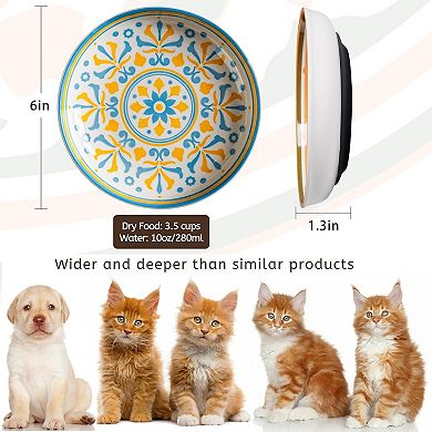 Three-piece set Non-Slip Cat Bowls, Ceramic Cat Food Bowl Set with Silicone Base, Cats Dishes