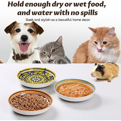 Three-piece set Non-Slip Cat Bowls, Ceramic Cat Food Bowl Set with Silicone Base, Cats Dishes