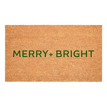 HomeRoots 17" X 29" Brown And Green Christmas Merry and Bright Outdoor Coir Door Mat