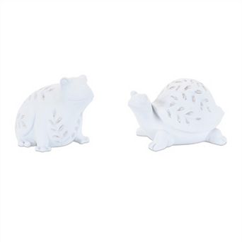 HomeRoots Set of Two White Polyresin Frog And Turtle Figurines