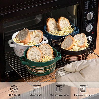 4 Handpainted Japanese Inspired Soup Bowls with Ergonomic Handles for Versatile Use