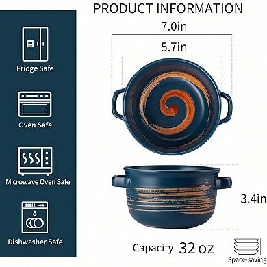 4 Handpainted Japanese Inspired Soup Bowls with Ergonomic Handles for Versatile Use