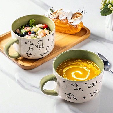 Eco-friendly Premium Stoneware Soup Bowls with Handles, Microwave/Dishwasher Safe