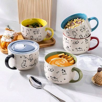 Eco-friendly Premium Stoneware Soup Bowls with Handles, Microwave/Dishwasher Safe