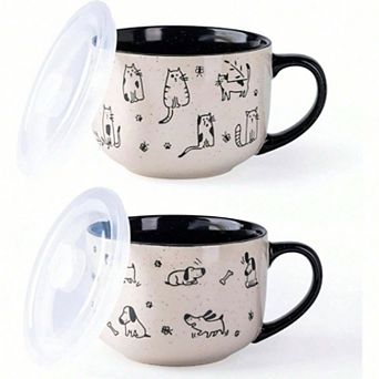 Eco-friendly Premium Stoneware Soup Bowls with Handles, Microwave/Dishwasher Safe