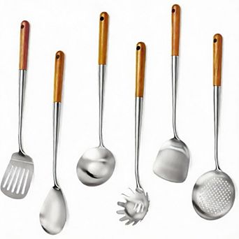 Stainless Steel Kitchen Utensils Set, 6Pcs, 304 Grade, Heat-Resistant Handles, Dishwasher Safe