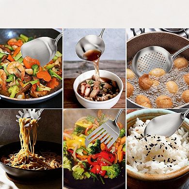 Stainless Steel Kitchen Utensils Set, 6Pcs, 304 Grade, Heat-Resistant Handles, Dishwasher Safe