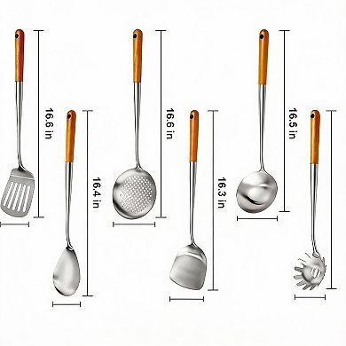 Stainless Steel Kitchen Utensils Set, 6Pcs, 304 Grade, Heat-Resistant Handles, Dishwasher Safe
