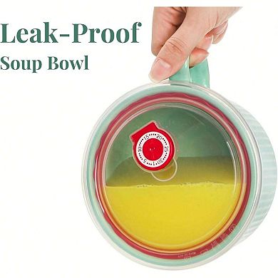 2 Microwave Safe Ceramic Soup Bowls with Vented Lids, 32oz, Leakproof, Durable, for Ramen, Oatmeal