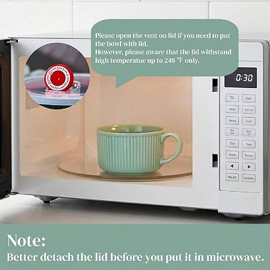 2 Microwave Safe Ceramic Soup Bowls with Vented Lids, 32oz, Leakproof, Durable, for Ramen, Oatmeal