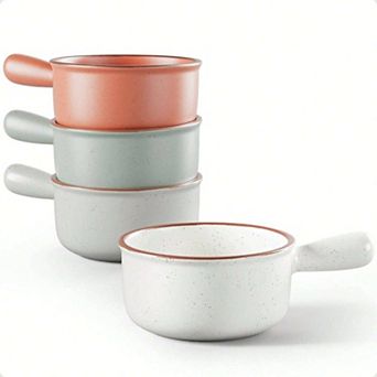 Set of 4 Soup Bowls with Handles, Microwave, Dishwasher Safe - Sturdy Ceramic Bowls