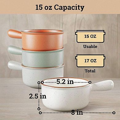 Set of 4 Soup Bowls with Handles, Microwave, Dishwasher Safe - Sturdy Ceramic Bowls
