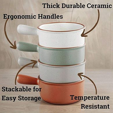 Set of 4 Soup Bowls with Handles, Microwave, Dishwasher Safe - Sturdy Ceramic Bowls