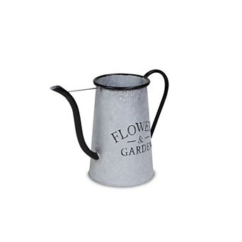 HomeRoots 10" Black And Gray Galvanized Metal Flowers And Garden Decorative Watering Can