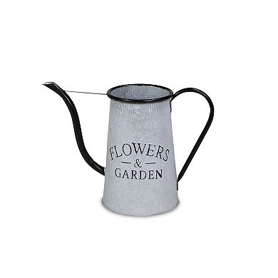 HomeRoots 10" Black And Gray Galvanized Metal Flowers And Garden Decorative Watering Can