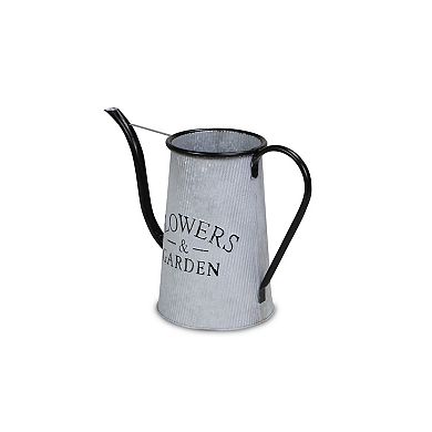 HomeRoots 10" Black And Gray Galvanized Metal Flowers And Garden Decorative Watering Can