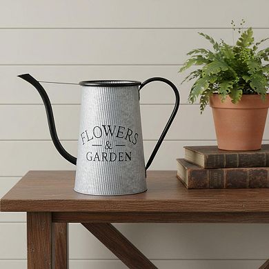 HomeRoots 10" Black And Gray Galvanized Metal Flowers And Garden Decorative Watering Can