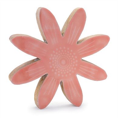 HomeRoots Set of Two Pink Wood Flowers Tabletop Sculptures