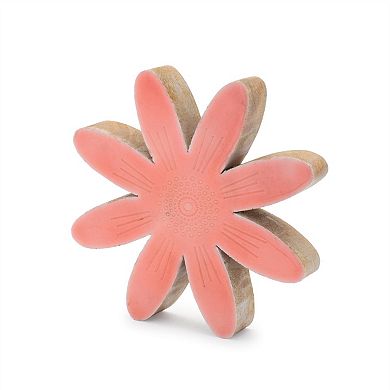 HomeRoots Set of Two Pink Wood Flowers Tabletop Sculptures