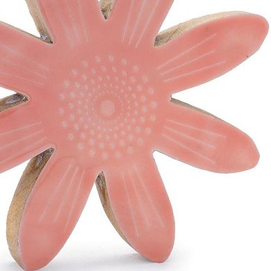 HomeRoots Set of Two Pink Wood Flowers Tabletop Sculptures