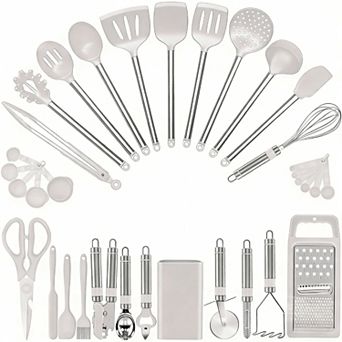 33 pc Silicone & Stainless Steel Cooking Utensil Set - Durable, Scratch-Free, Easy Clean