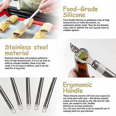 33-Piece Silicone & Stainless Steel Cooking Utensil Set - Durable, Scratch-Free, Easy Clean