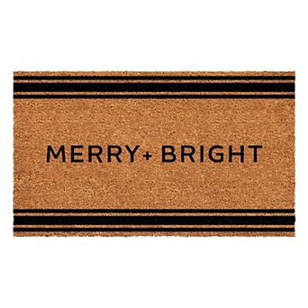 HomeRoots 24" X 36" Brown And Black Christmas Merry and Bright Outdoor Coir Door Mat