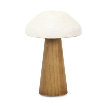 HomeRoots 9" Brown And White Wood Hand Painted Mushroom Tabletop Sculpture