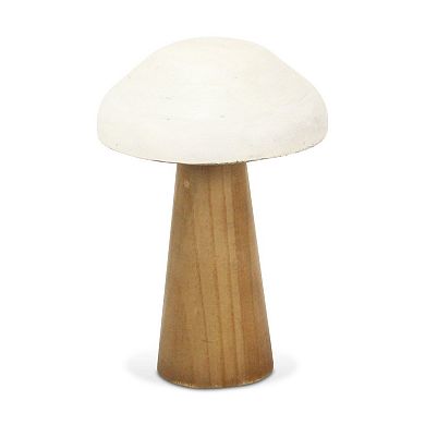 HomeRoots 9" Brown And White Wood Hand Painted Mushroom Tabletop Sculpture