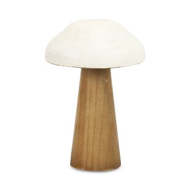 HomeRoots 9" Brown And White Wood Hand Painted Mushroom Tabletop Sculpture