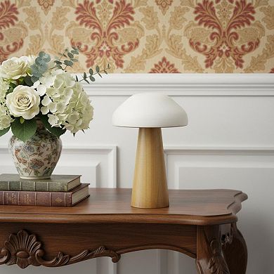 HomeRoots 9" Brown And White Wood Hand Painted Mushroom Tabletop Sculpture