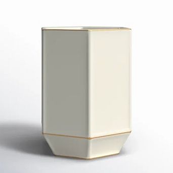 Embossed Porcelain Bathroom Tumbler in Cream with Gold Trim Vanity Cup