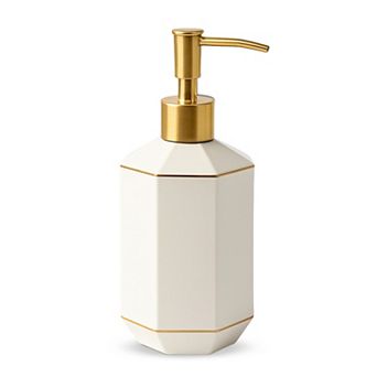 Embossed Porcelain Lotion Dispenser in Cream with Gold Accents Elegant Bathroom Soap Pump