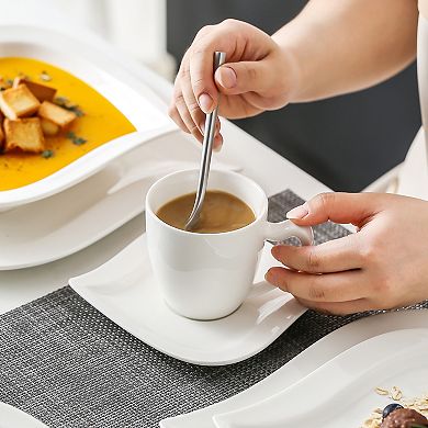 30-pcs Porcelain Dinnerware Set for 6, incl. Dinner, Dessert, Soup Plate, Coffee Cup, Saucer