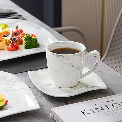 30-pcs Porcelain Dinnerware Set for 6, incl. Dinner, Dessert, Soup Plate, Coffee Cup, Saucer