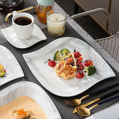 30-pcs Porcelain Dinnerware Set for 6, incl. Dinner, Dessert, Soup Plate, Coffee Cup, Saucer