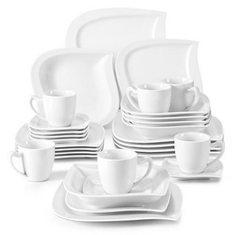 30 pc Porcelain Dinnerware Set for 6, incl. Dinner, Dessert, Soup Plate, Coffee Cup, Saucer