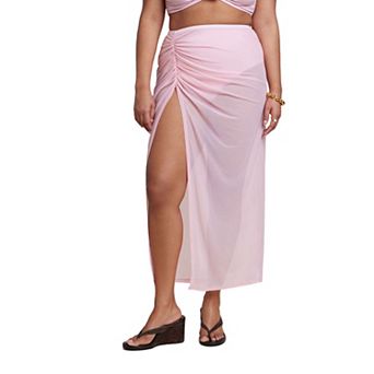 ELOQUII Women's Plus Size Mesh Maxi Asym Skirt Coverup