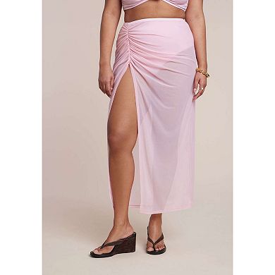 ELOQUII Women's Plus Size Mesh Maxi Asym Skirt Coverup