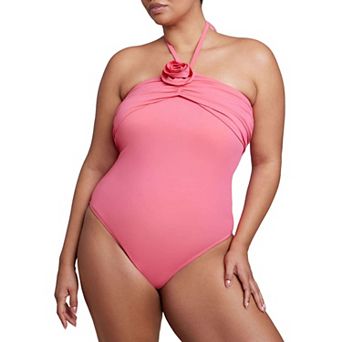 ELOQUII Women's Plus Size Rosette Halter One Piece